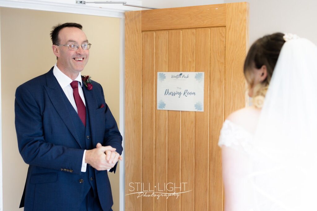 bride's reveal to her dad on wedding morning at wootton park