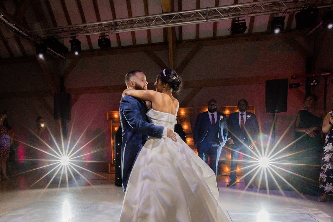 bride and groom during first dance at redhouse barn